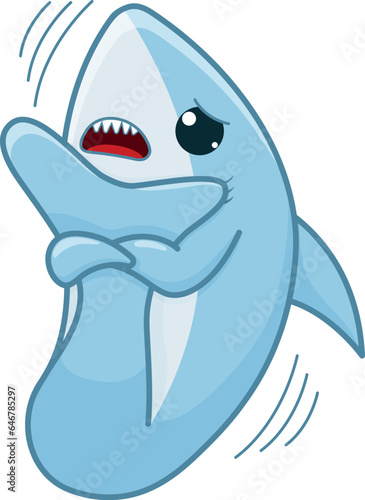 Scared blue shark cartoon character isolated on a white background. Vector illustration.