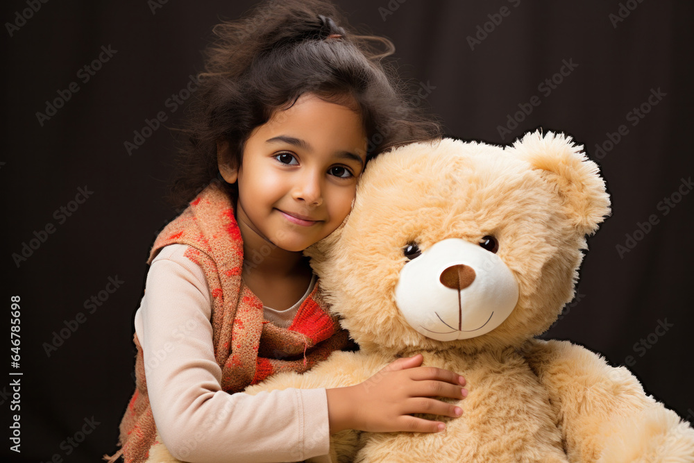 Indian small girl playing with teddy bear or hugging Indian small girl playing with teddy bear or hugging