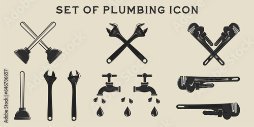set of isolated plumbing icon vector illustration template graphic design. bundle collection of various industrial professional plumber with vintage concept