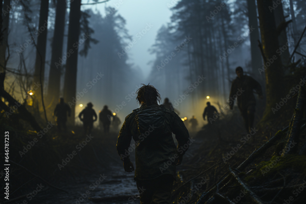 Fototapeta premium Man running alone in the wilderness 
