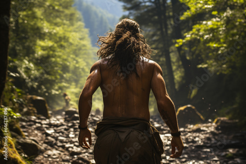 Men running alone in the woods © HejPrint