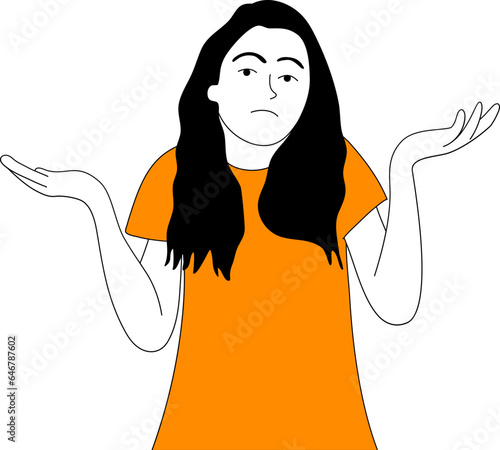 Girl confused with hand gesture vector illustration