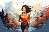 Illustration, vector or background of a woman running