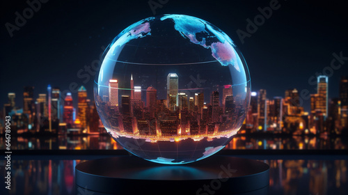 Future internet city light communication global net world technology modern business digital night