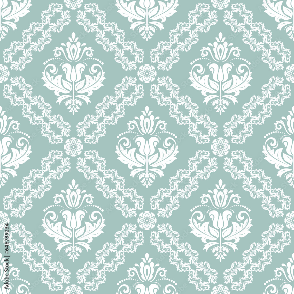 Classic seamless vector light blue and white pattern. Damask orient ornament. Classic vintage background. Orient pattern for fabric, wallpapers and packaging Classic seamless vector light blue and white pattern. Damask orient ornament. Classic vintage background. Orient pattern for fabric, wallpapers and packaging