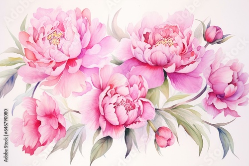 A classic card with beautiful watercolor peonies in various pink hues. Generative AI