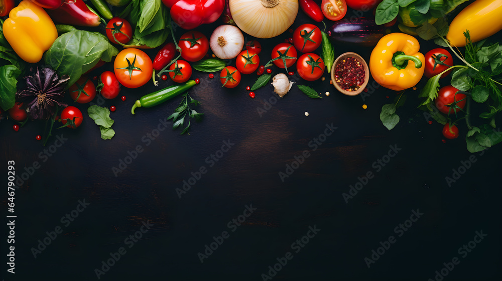 Frame of vegetables on a plain background - obrazy, fototapety, plakaty 