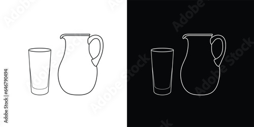 Water Jar and glass. linear icon. Editable stroke