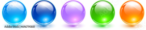 Colored spheres set, glossy 3D colorful glass balls collection
