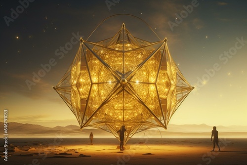 a yellow structure named metatron's cube. Generative AI photo