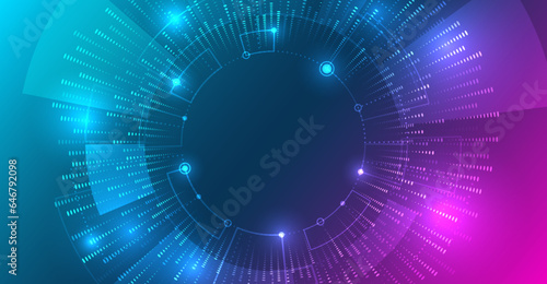 Big data visualization. Abstract stream information with circles array and binary code. Information analytics concept. Filtering machine algorithms. Sorting data. Vector technology background.