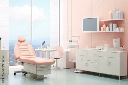Contemporary clinic with vacant cosmetology cabinet, dermatologist office, salon for skincare treatment. Generative AI