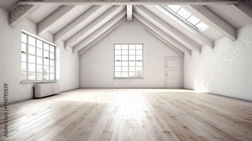 white loft-style room. . empty space new empty attic apartment.