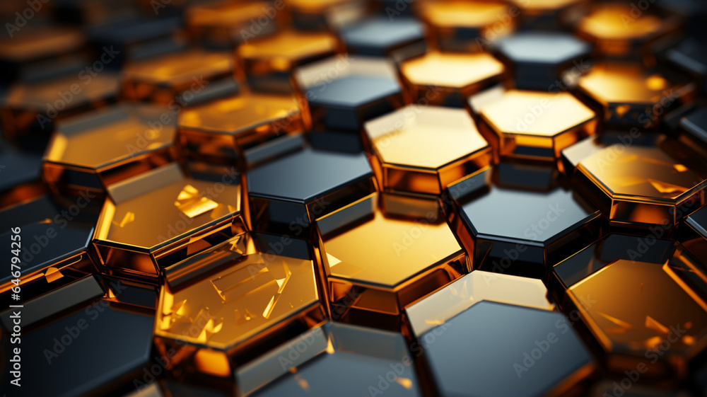 3D Rendering, Abstract Colorful Golden Hexagon Backgrounds, Wallpaper for Background 3D Rendering, Abstract Colorful Golden Hexagon Backgrounds, Wallpaper for Background
