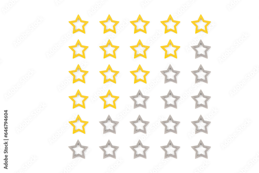 Gold, gray five stars shape on a white background. Rating stars with tick. Feedback evaluation. Rank quality. Feedback from 0 before 5 for apps and websites. Gold, gray five stars shape on a white background. Rating stars with tick. Feedback evaluation. Rank quality. Feedback from 0 before 5 for apps and websites.