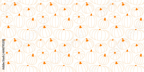 Halloween pumpkin drawing seamless pattern illustration. Fall season harvest vegetable background print for october holiday celebration or thanksgiving event. Decorative hand drawn texture art.