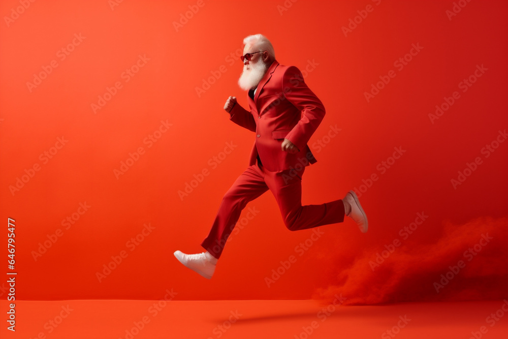 man gift isolated carry holiday present red run claus christmas santa. Generative AI.