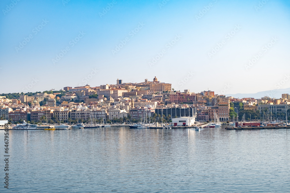 View of the port of Cagliari on the island of Sardinia in Italy