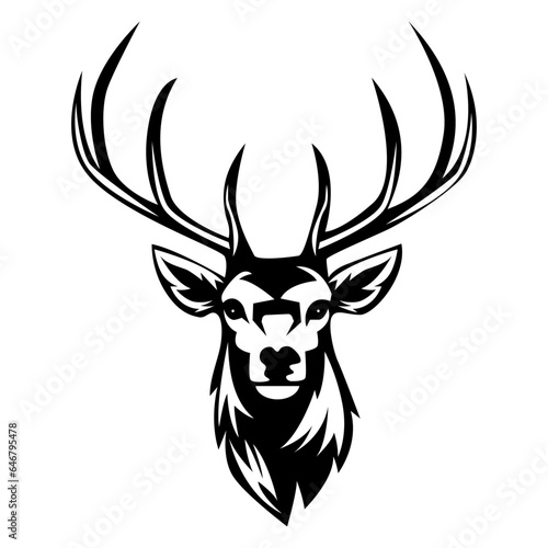 Deer stag head with antlers black silhouette logo vector