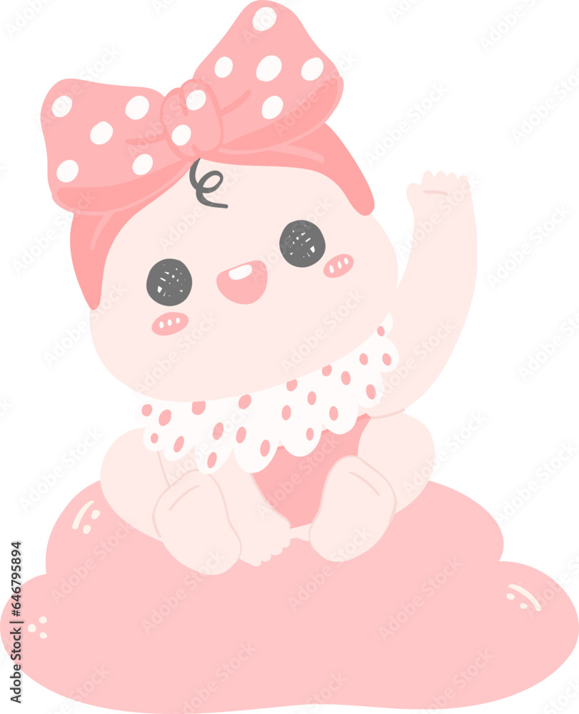 Baby shower girl sitting on cloud coquette pink Baby shower girl sitting on cloud coquette pink