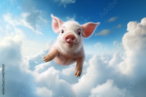 an adorable piglet soaring through the sky. Generative AI