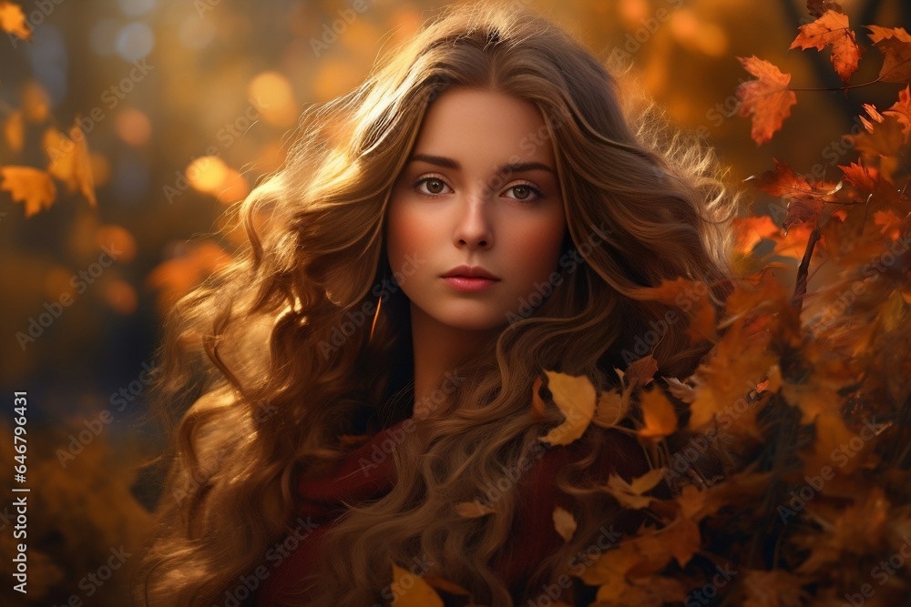 Portrait of a beautiful woman on a background of yellow leaves. Portrait of a beautiful woman on a background of yellow leaves.