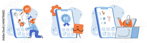 Bes application metaphor. Vector illustration. Best application, harmonious blend of excellent design and utility Winner app, app that sets benchmark in its category Quality control, diligent overseer