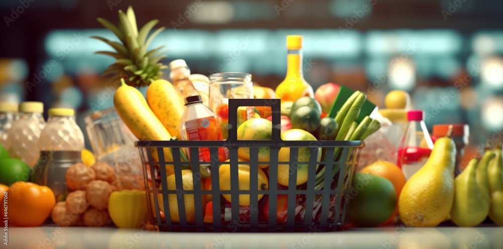 grocery supermarket store food retail delivery market basket shopping shop. Generative AI.