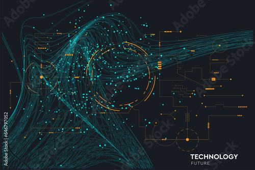 Abstract Lines Pattern in Cyberpunk Style. 3d Network Security Graphic for Social Media Posts, Mobile Apps, Cards, Invitations and Banners Design. Tech Lines Swirl. Vector illustration. 