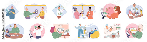 Cashless payment. Vector illustration. Contactless payment technology relies on short-range wireless communication for transactions NFC-enabled devices calso be used for other applications like access