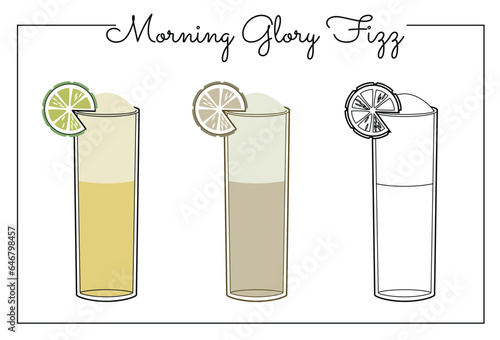 Alcohol drinks line art illustration. Vector illustration Morning Glory Fizz