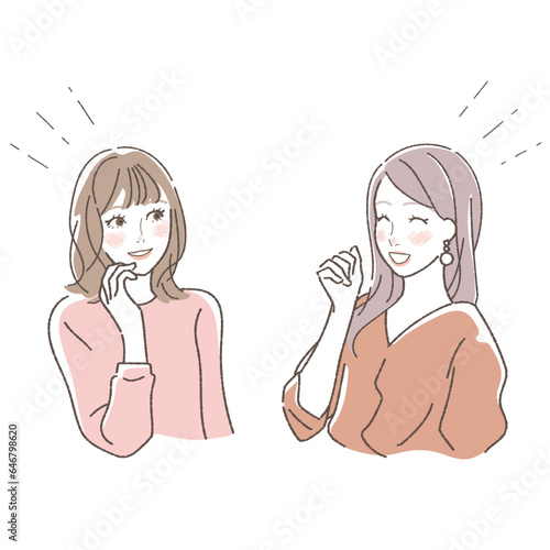 会話をする女性達のイラスト　笑顔