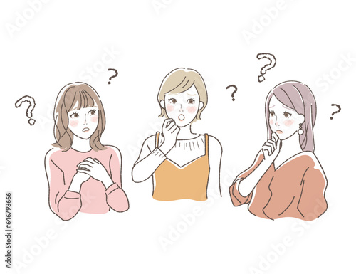 心配そうに会話をする女性達のイラスト　困る

