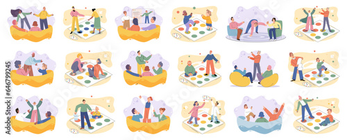 Game together. Family fun. Friendship time. Vector illustration. The characters in game came alive with each players unique strategies and actions Lets gather our friends and have game night full of