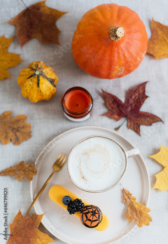 Cappuccino with Cake Autumn Time Halloween Holiday 