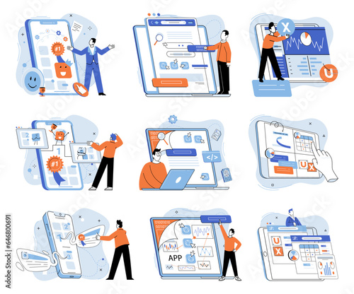 Application testing metaphor. Vector illustration. App test, boot camp training for app before it gets released Software testing, tool that polishes raw edges of code Application testing, refining