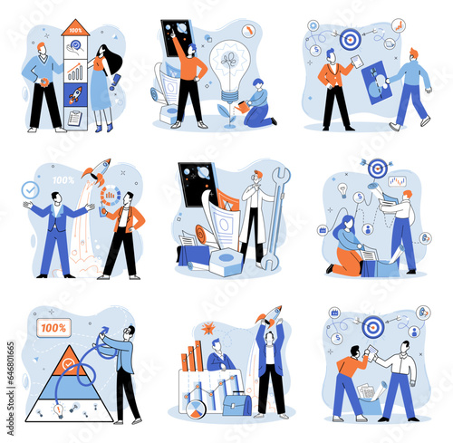 Successful project launch. Vector illustration. A project launch, birth of fresh endeavor A successful business, beacon of hard work and tenacity Project launch startup, genesis of promising venture