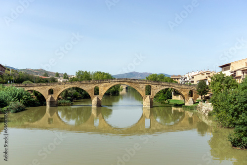 Romanesque bridge over the Arga river  11th century . Puente la Reina  Navarre  Spain.