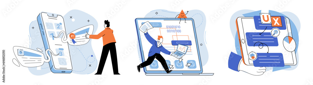 Application testing metaphor. Vector illustration. App test, arenwhere apps mettle is truly tested Software testing, watchmthat keeps lookout for code anomalies Application testing, quality assurance Application testing metaphor. Vector illustration. App test, arenwhere apps mettle is truly tested Software testing, watchmthat keeps lookout for code anomalies Application testing, quality assurance