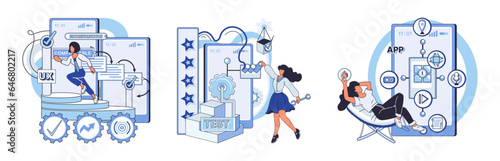 Application testing metaphor. Vector illustration. App test, necessary drill to ensure smooth user journey Software testing, unsung hero ensuring every line of code functions as intended Application