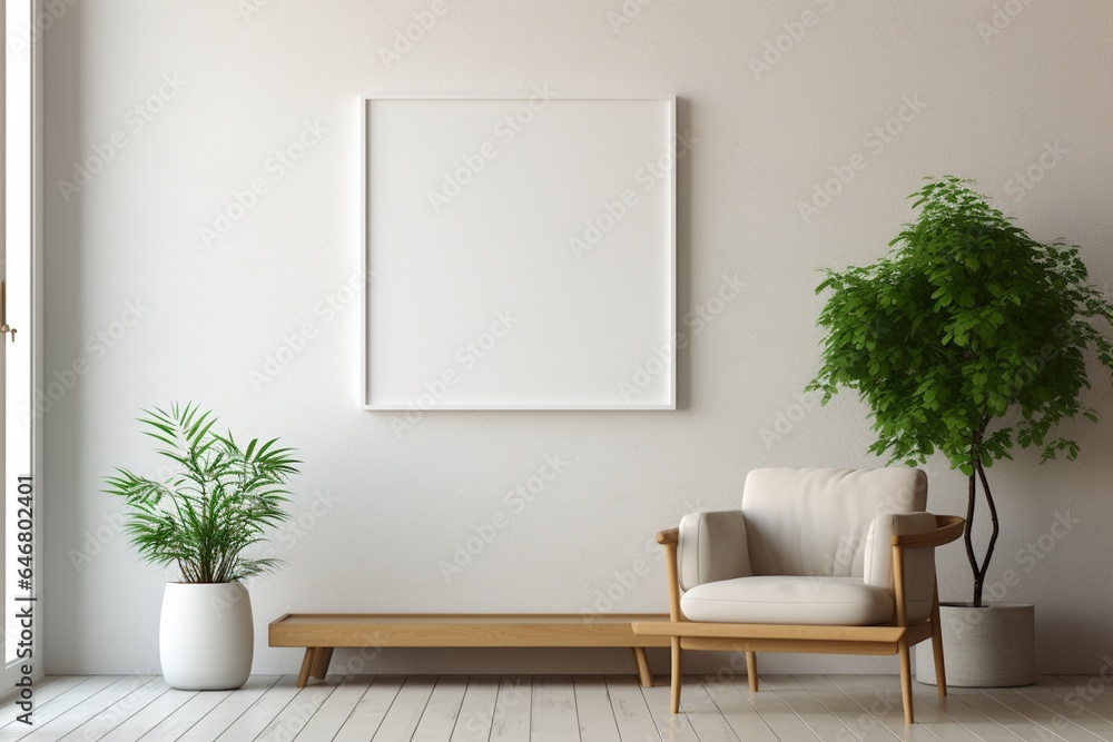 Modern Aesthetic Interior Design with Small Blank Poster Created with Generative AI Modern Aesthetic Interior Design with Small Blank Poster Created with Generative AI