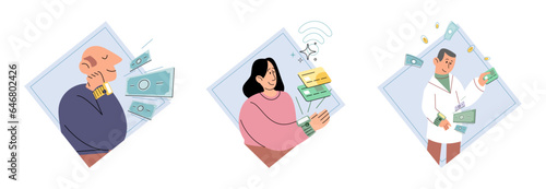 Cashless payment. Vector illustration. Online payment platforms often offer buyer protection and dispute resolution mechanisms Touchless payment systems are designed to be user-friendly and intuitive