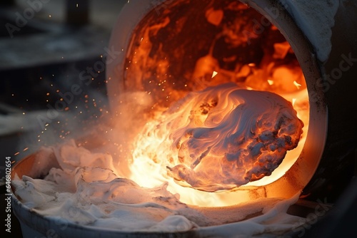 Zoomed flame in kiln while heating cement. Generative AI photo