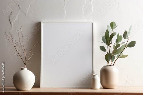 Modern Aesthetic Interior Design with Small Blank Poster Created with Generative AI