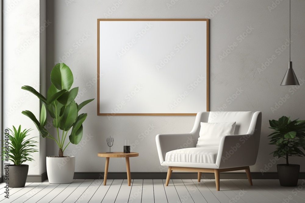 Fototapeta premium Modern Aesthetic Interior Design with Small Blank Poster Created with Generative AI