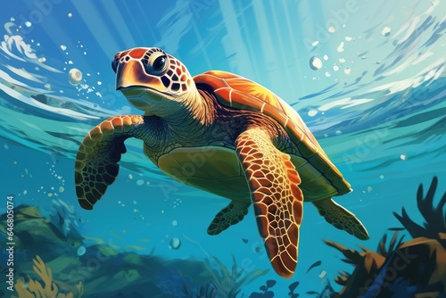 turtle underwater in the sea illustration © krissikunterbunt