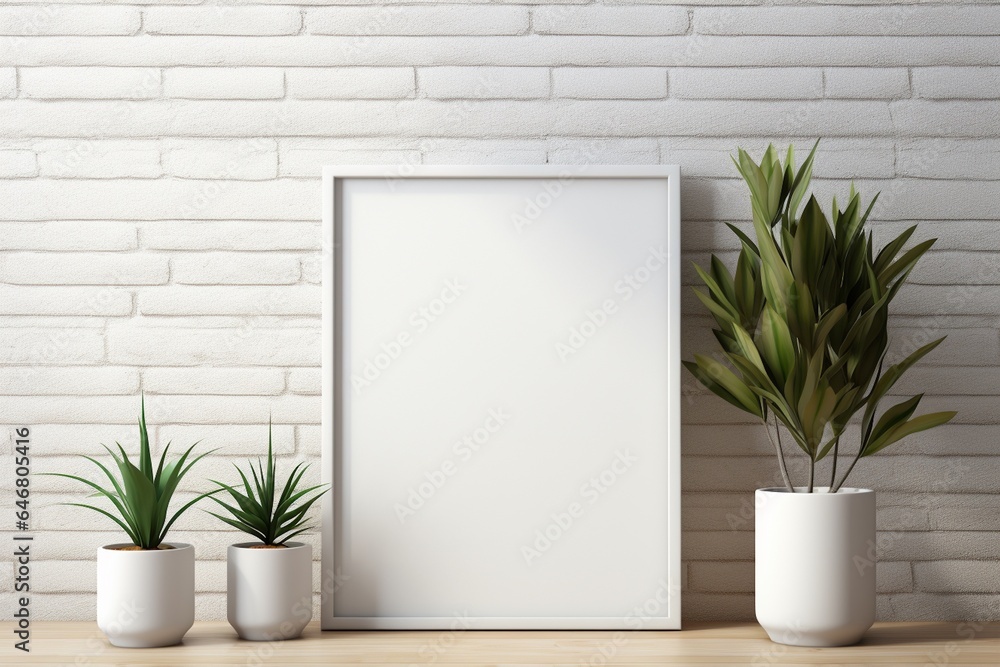 Fototapeta premium Modern Aesthetic Interior Design with Small Blank Poster Created with Generative AI