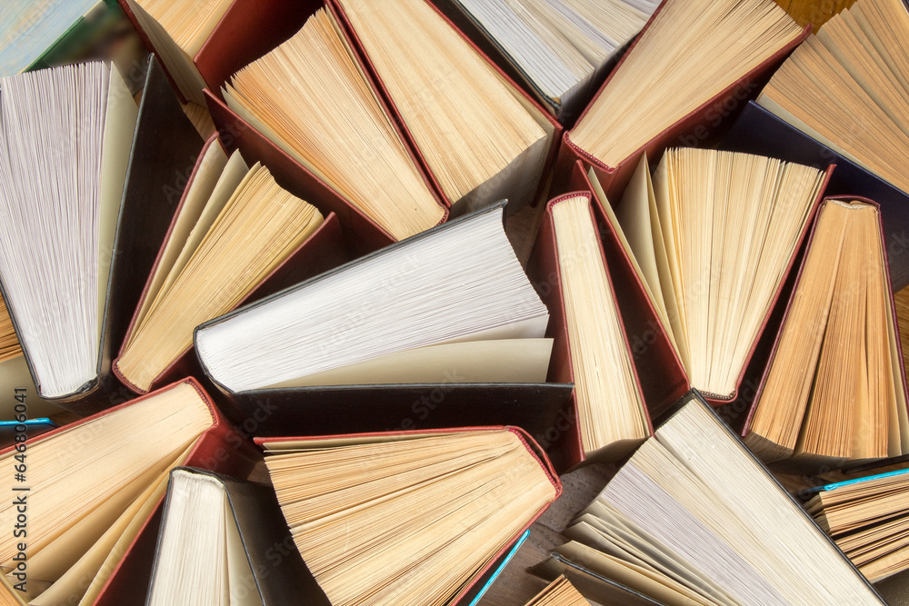 Fototapeta premium Background from old and used hardback books. Copy space for text.