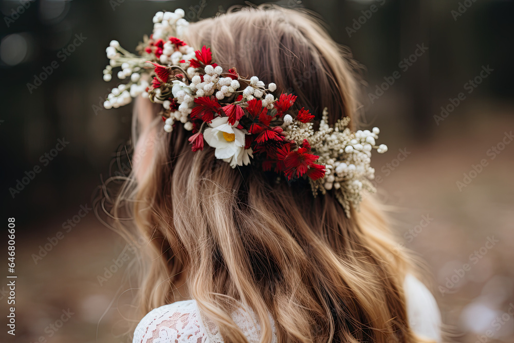 Naklejka premium Young girl wearing a Christmas wreath 