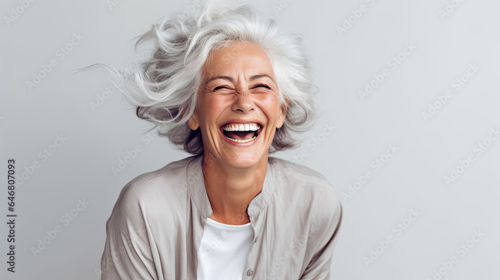 portrait of a mature beautiful woman , smiling and happy portrait of a mature beautiful woman , smiling and happy